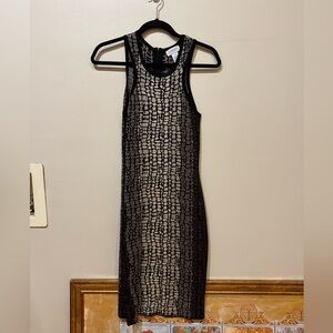 Carmen Marc Valvo Black and Cream Midi Dress